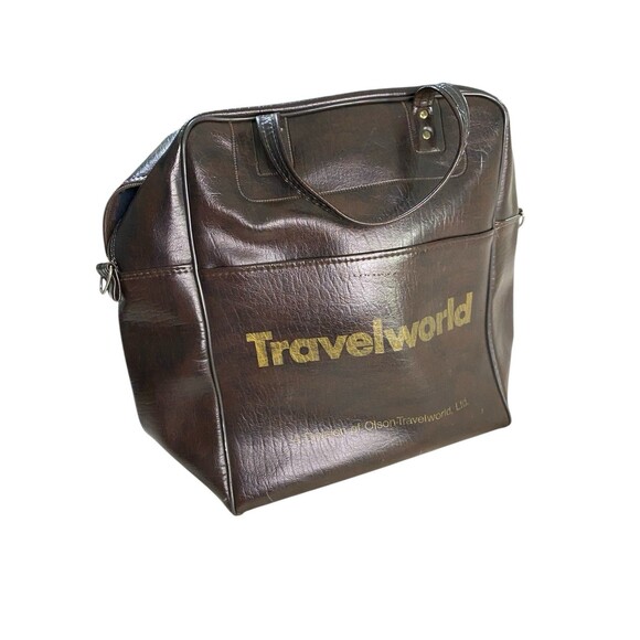 Travelworld Division Olson Handbags - Vintage 60s 70s Travelworld Division Olson Brown Leather Travel Duffel Bag Ltd